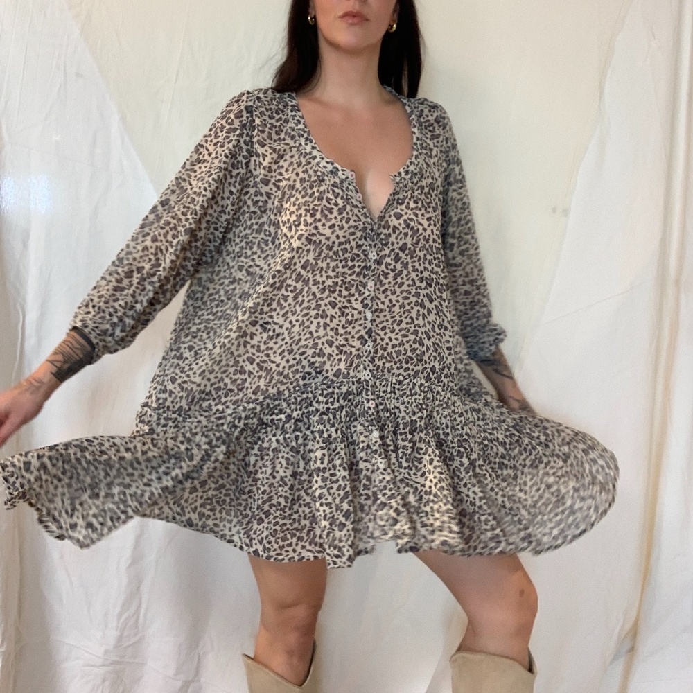 Leopard Printed Silk Chiffon Tunic Dress